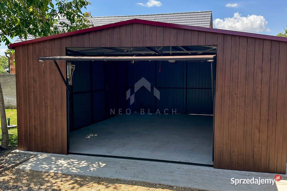 Garaż Blaszany 6x6m Brama uchylna Ciemny Orzech blacha Sprzedaż Brzesko