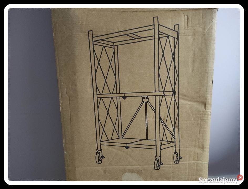 NOWY Składany czarny regał na kółkach 3 poziomy Płock sprzedam