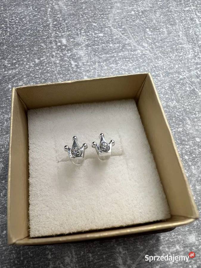 Kolczyki srebrne z diamentem korona korony Jasło