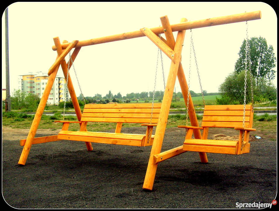 Meble ogrodowe barowe krzesła drewniane huśtawka Chojnice