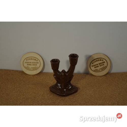 Ceramiczny świecznik dwuramienny vintage Brązowe sprzedam