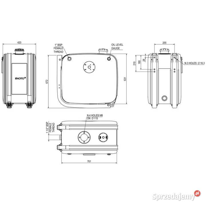 Zbiornik hydrauliczny boczny stalowy 150 l