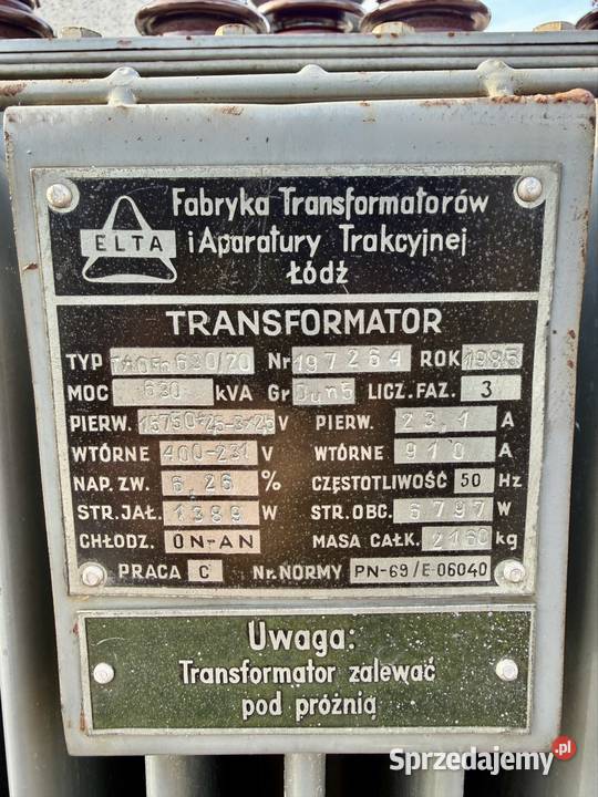 Transformator olejowy 630kVA 1504kV Dyn5 Biznes i Przemysł