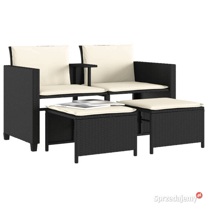 2os sofa ogrodowa ze stolikiem i stołkami czarna Zestawy mebli ogrodowych mazowieckie sprzedam