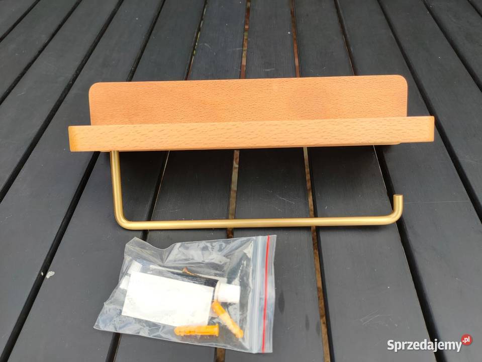 Uchwyt na papier ręcznik wieszak drewno z półką Warszawa