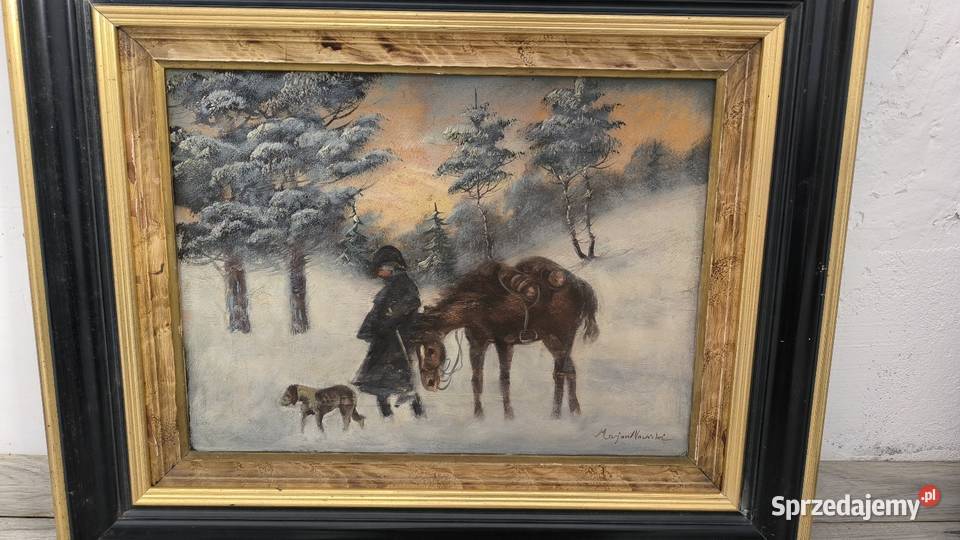 Piękny stary oryginalny obraz olejny sygnowany Łódź