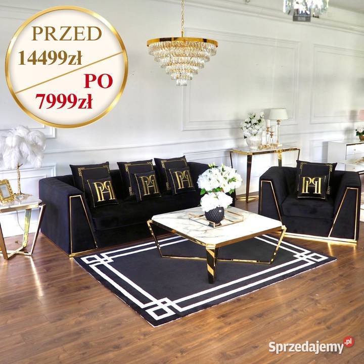 Sofa glamour czarna klasyczna do salonu Warszawa