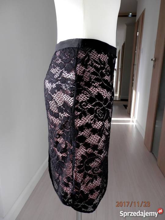 Spódnica Koronkowa Ołówkowa Czarna Imprezowa Łomża