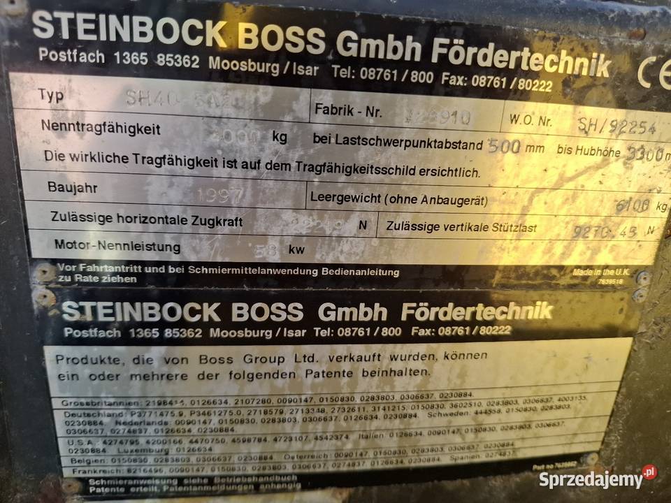Wózek widłowy Steinbock Boss SH40 Perkins 4p Steinbock dolnośląskie Legnica