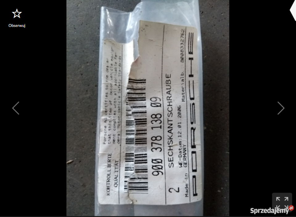 Śruba sześciokątna Porsche Boxster 986 osobowe