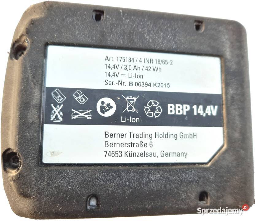 Akumulator BBP 14,4 V 3Ah BERNER Gaszowice - Sprzedajemy.pl