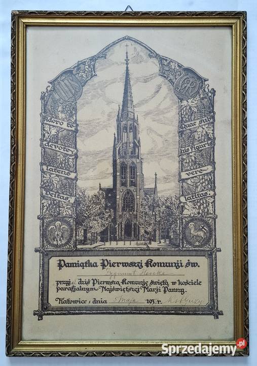 Stara Pamiątka I komunii Świętej Katowice 1937 Gliwice