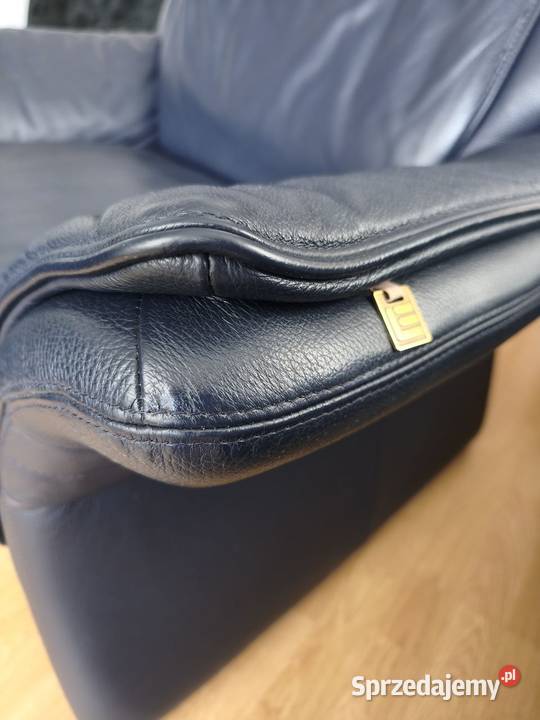 Sofa komplet wypoczynkowy 321 skóra granat 215cm Piaseczno