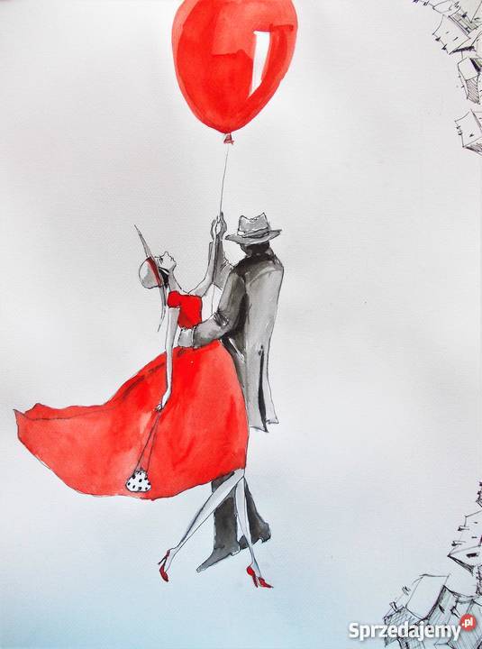 Grafika akwarelą i piórkiem Jeśli latać to razem śląskie Katowice