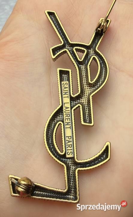 Broszka YSL stare złoto metaliczna