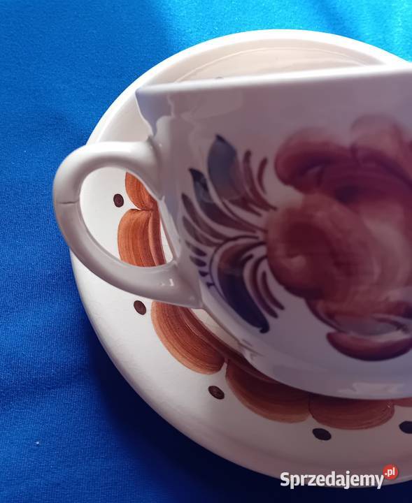 Zestaw 3 fajansowych ręcznie malowanych