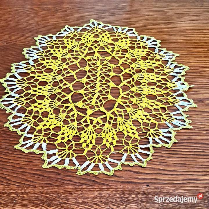 Serweta owalna na szydełku rękodzieło bawełna żółty Poznań