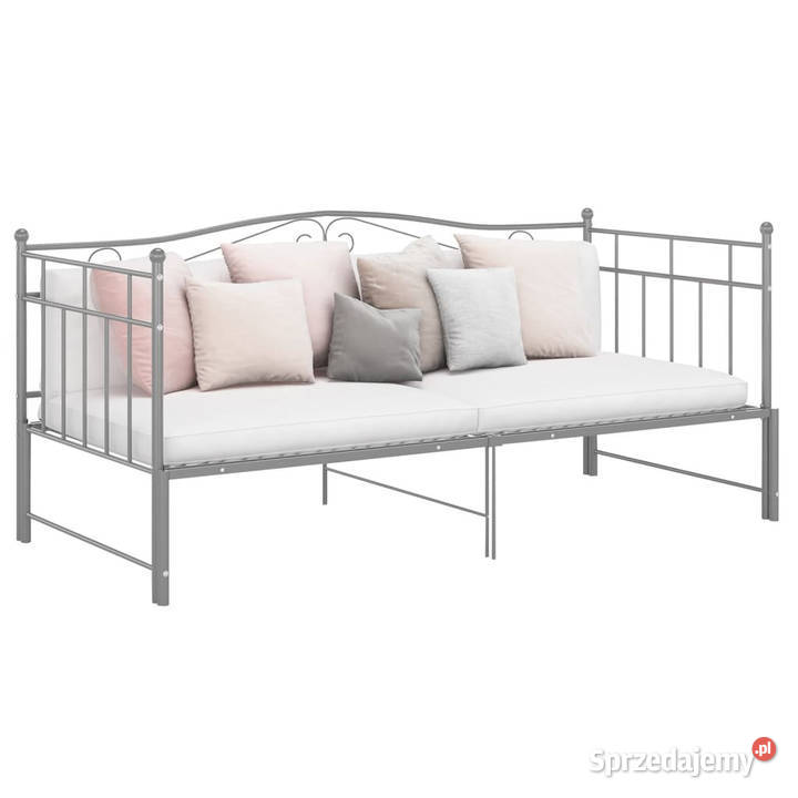 Sofa z wysuwaną ramą łóżka szara metalowa 90x200