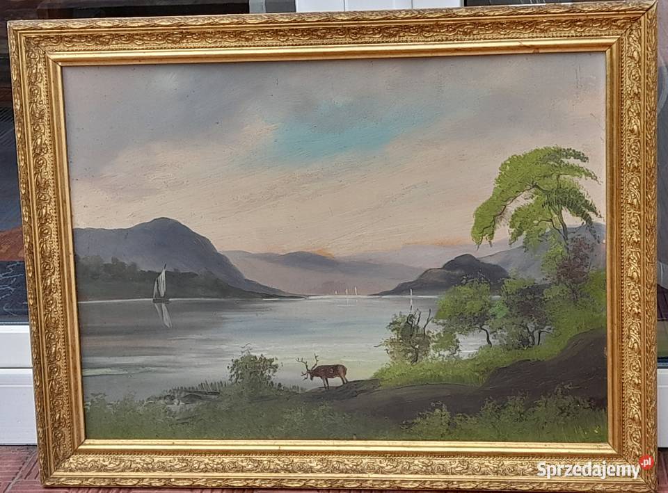 Pejzaż obraz olejny ozdobna złota rama mazowieckie Iłża sprzedam