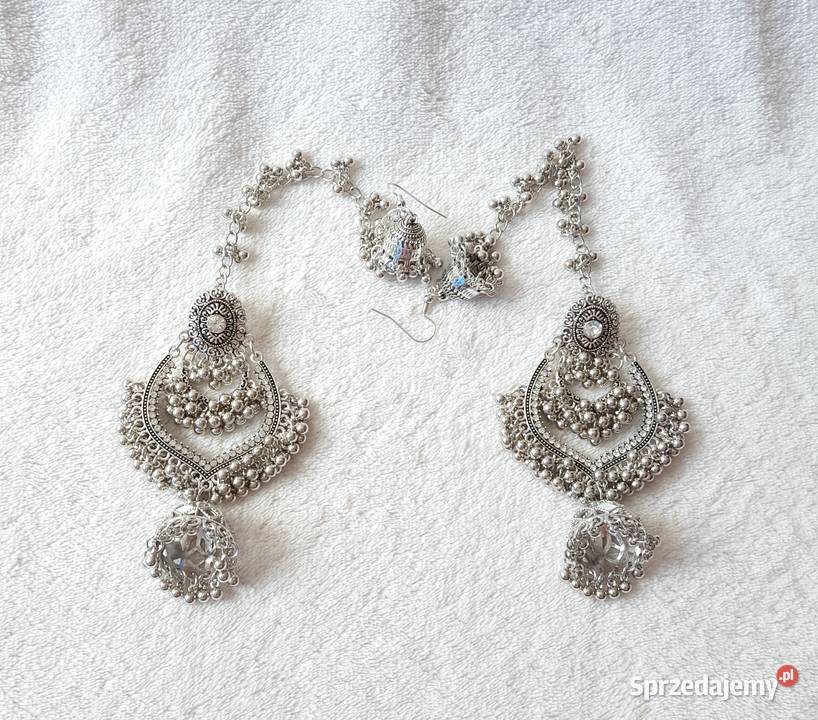 Duże długie kolczyki srebrny kolor białe Szczecin