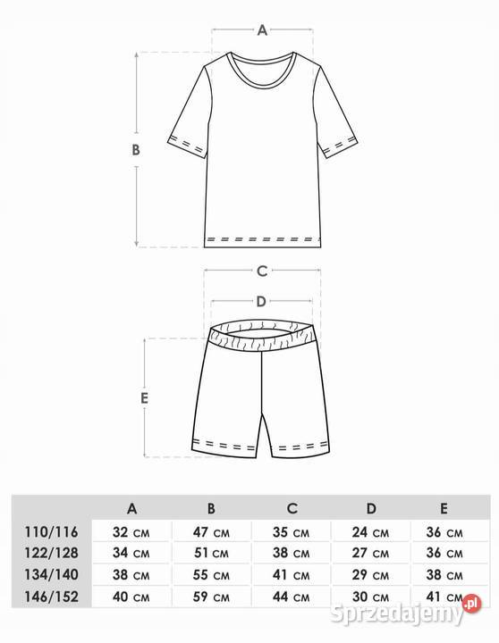 Piżama chłopięca krótka rozmiar 122128 146152 Wadowice