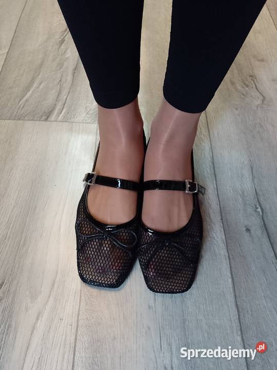 41 Czarne siateczkowe Baleriny wieczorowe z