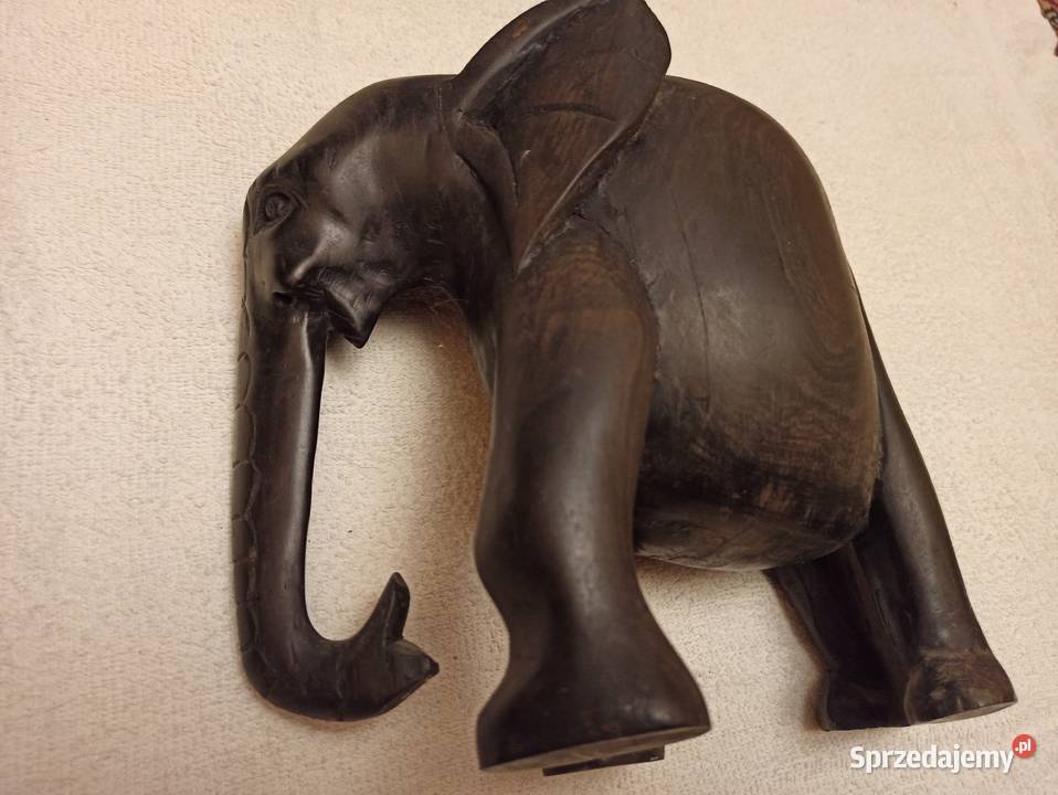 Rzeźba słoń z litego drewna rękodzieło rarytas Gdańsk