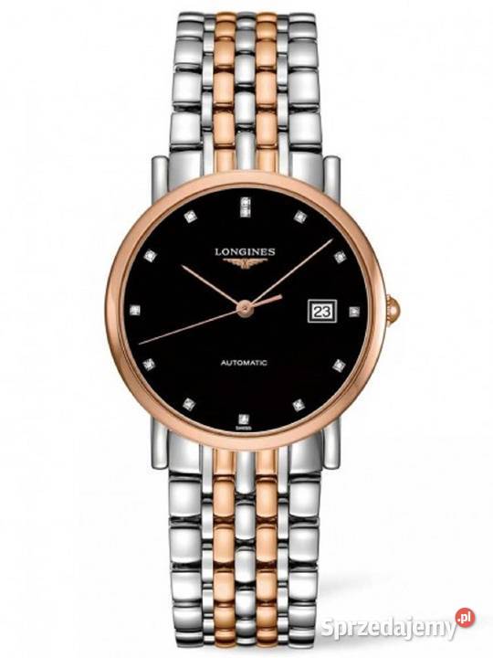Longines Mens Elegant Diamond Set Black Dial Two Malkowice