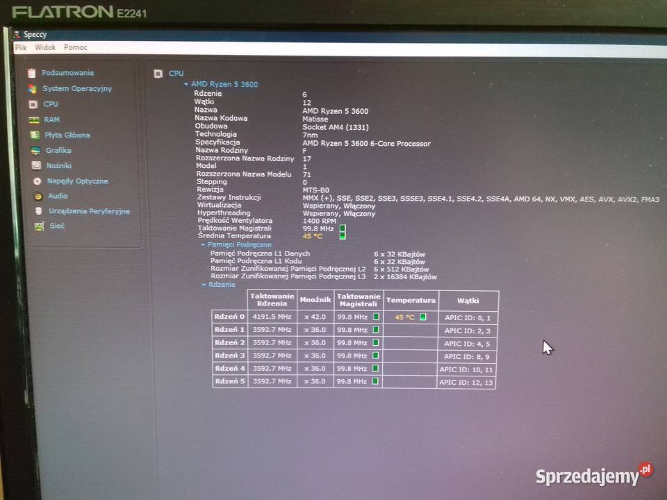 AMD Ryzen 5 3600 6x36GHz AM4 32MB 65W Matisse sprzedam
