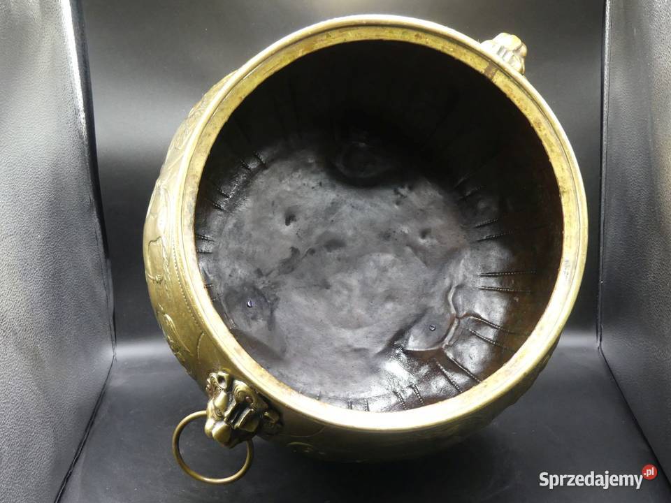 Ogromna mosiężna donica na nóżkach z ozdobnymi wielkopolskie Poznań