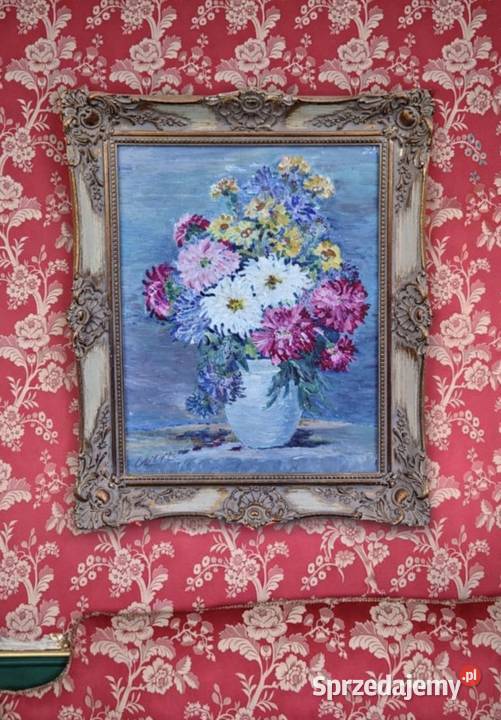 Obraz olejny kwiaty w wazonieżywe kolory