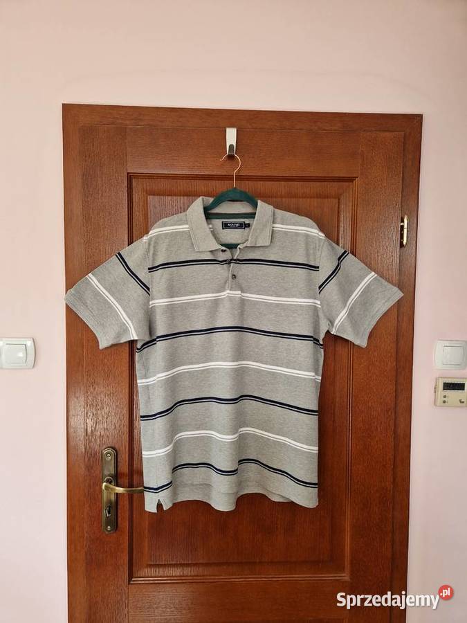 Szara bawełniana koszulka polo w paski męska małopolskie Bibice