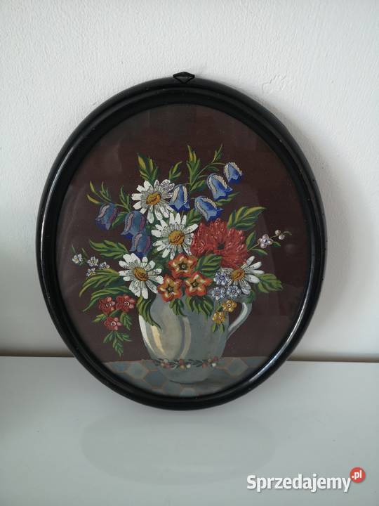 Obraz kwiaty olejny haft vintage Toruń