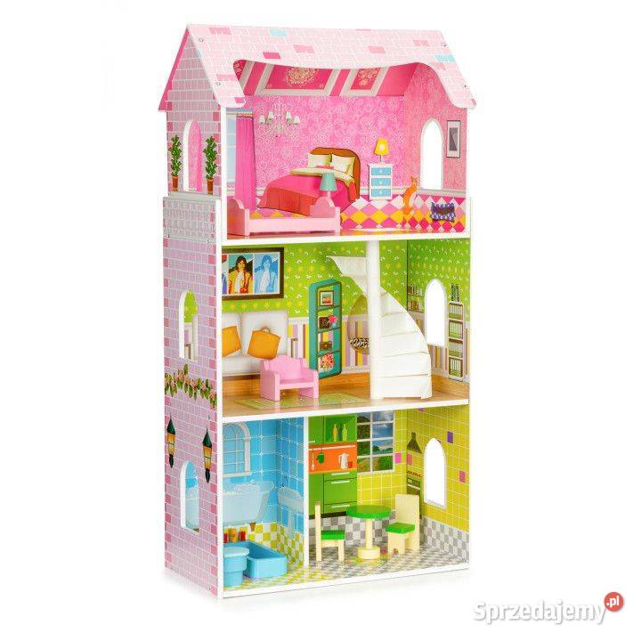 Wysoki drewniany domek lalek verII mebelki 3 lata+ Bielsk Podlaski