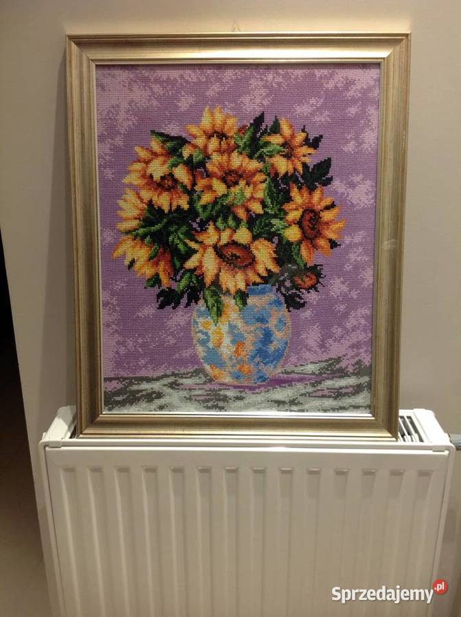 Piękny Obraz Słoneczniki w Wazonie Haft