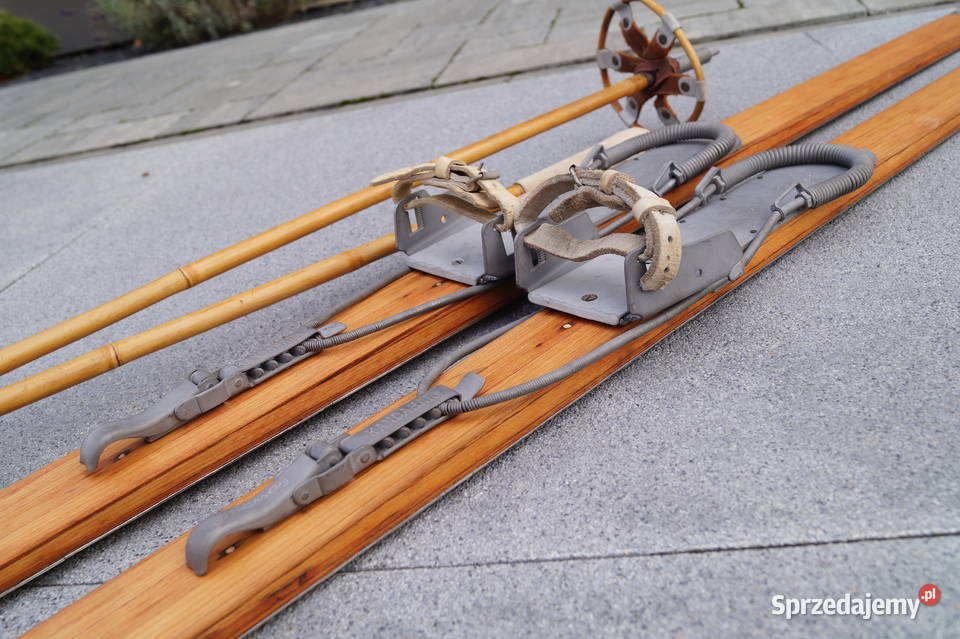Stare narty drewniane 180 kijki podkarpackie Pruchnik