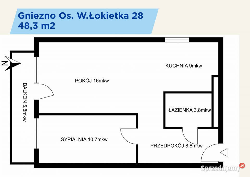 2 pokoje z balkonem i piwnicą Gniezno Łokietka sprzedam
