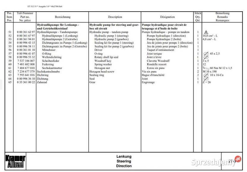 Katalog części ładowarka kołowa Kramer 512 SE Miastko