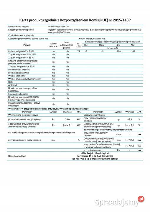 Kocioł MPM Wood Plus 26 kW Kotły i Piece CO Golub-Dobrzyń sprzedam