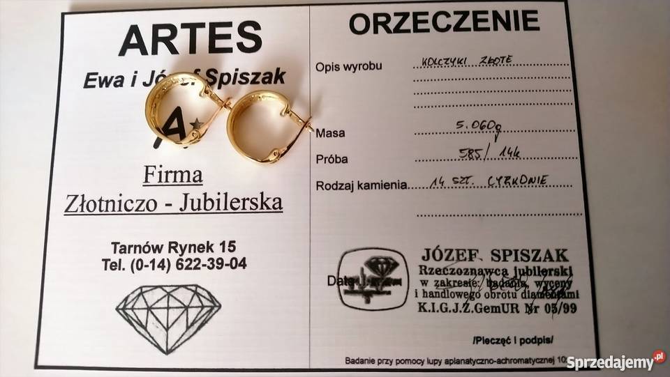 Okazja Sprzedam ładne złote kolczyki złote małopolskie Tarnów
