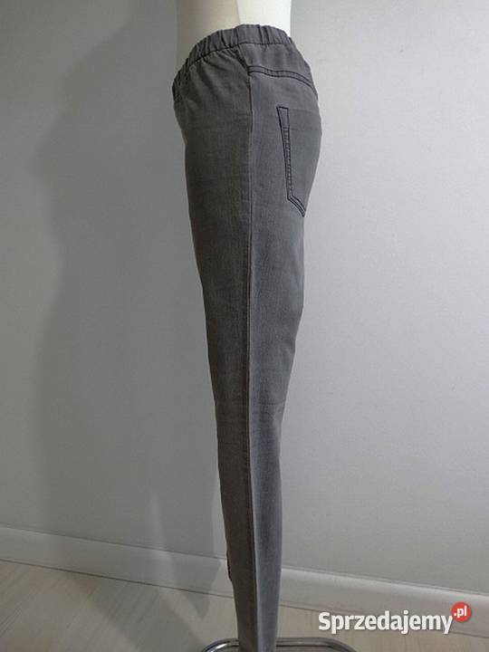 Spodnie Jeansy Jegginsy o Prostym Kroju na Gumce szary/srebrny Odzież damska Łomża