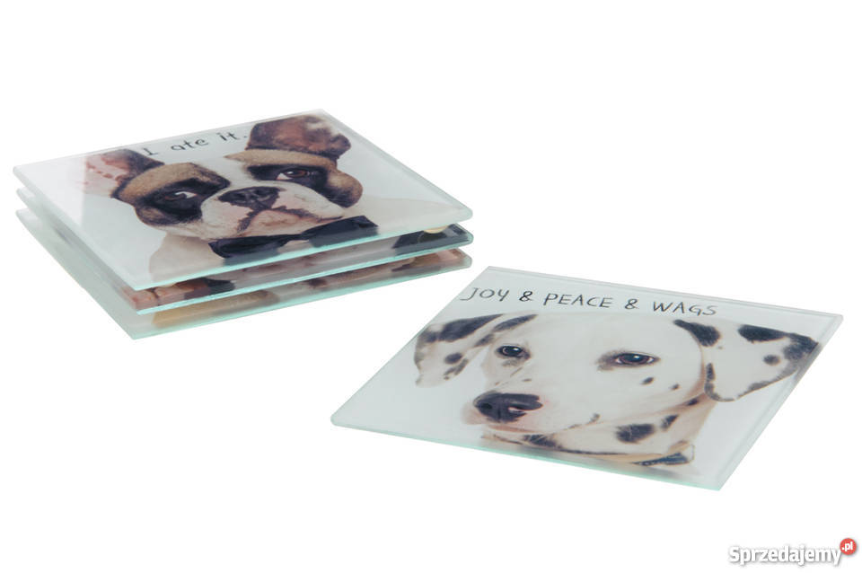 Podkładki szklane z psami komplet 4 Kanie