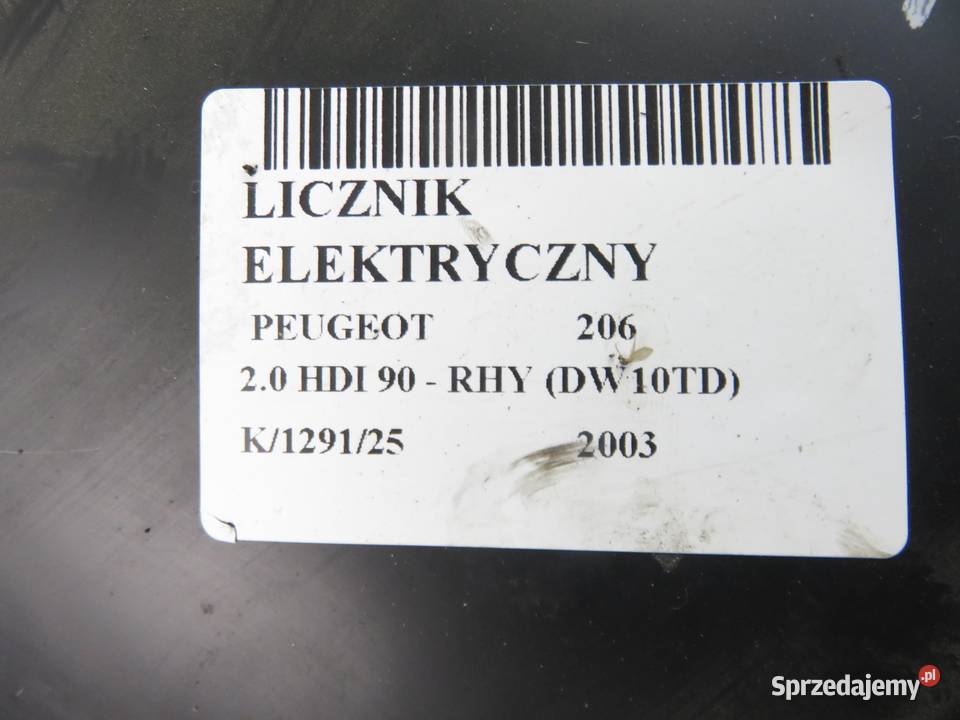 LICZNIK PEUGEOT 206 20 HDI 90 RHY 9648837280