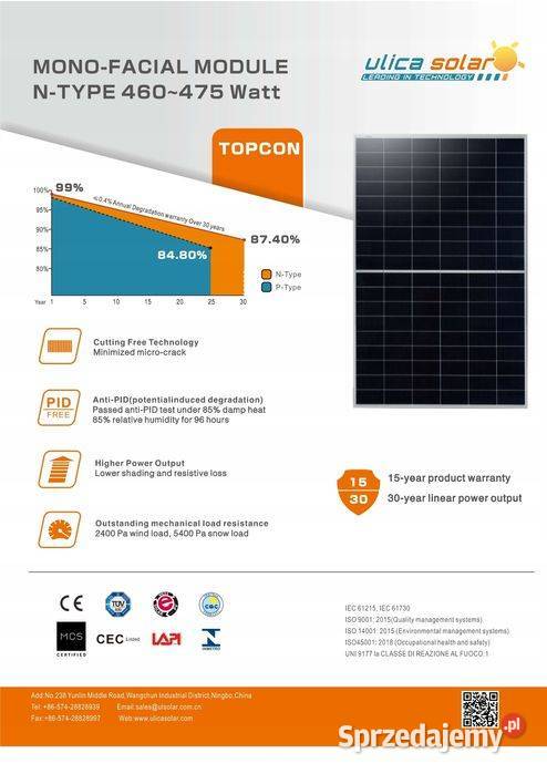 Panel fotowoltaiczny ULICA SOLAR 460W 460M108 Panele fotowoltaiczne