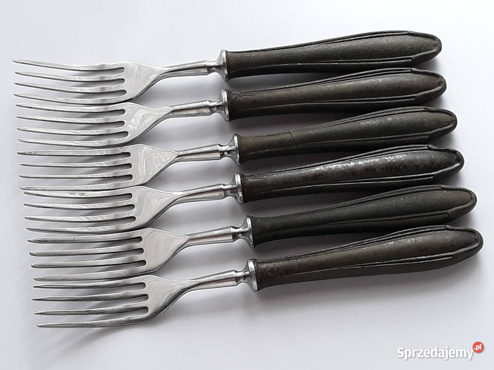 Widelce obiadowe 5 BAKELIT sztućce PRL Dąbrowa Górnicza