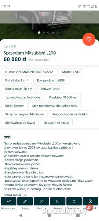 Sprzedam Mitsubishi L200 lubuskie Kargowa sprzedam