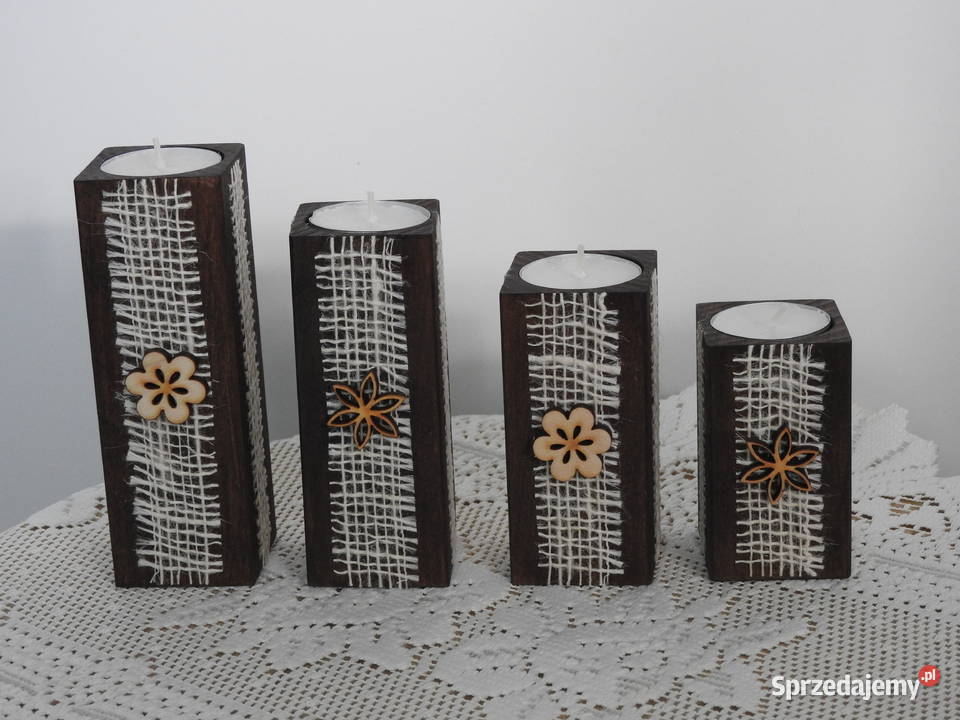Świeczniki zestaw handmade drewniane prezent Bytom