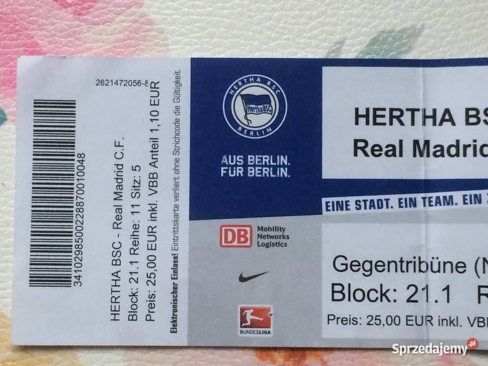 1174 Bilet Hertha BSC Real Madrid CF Szczecin sprzedam