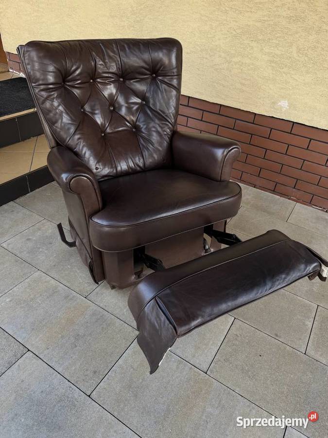 Fotel relaks skórzany bujany rozkładany pod nogi Garwolin