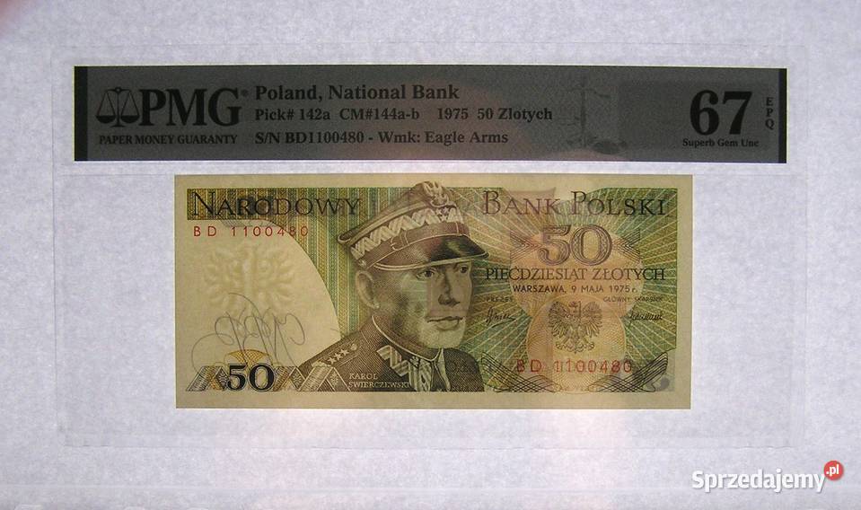 Polska 50 Złotych 1975 r PMG 67 EPQ NOTA Rydzyna